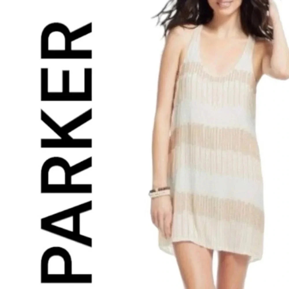 Parker Beaded Mini Dress Tan Cream Beaded Sleeveless Mini Dress Size XS